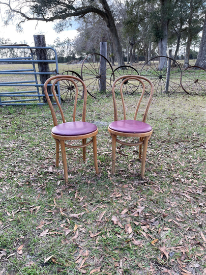 Vintage Chair, Antique Furniture, Two Wood Chairs, Pair Of Chairs, Thonet Bentwood Dining Ice Cream Parlor Chairs