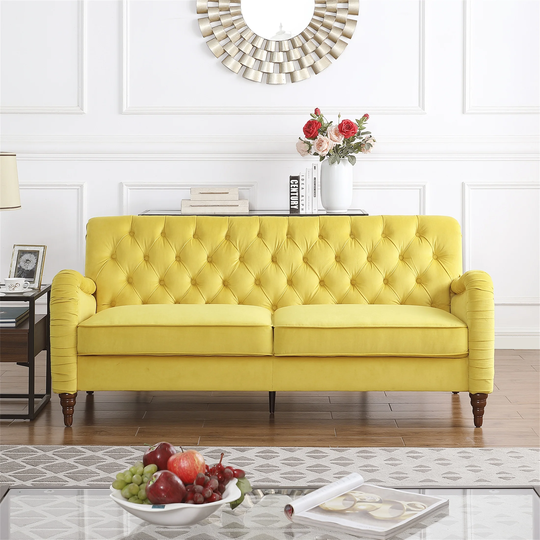 3 Seater Modern Sofa Velvet Sofa for Living Room Yellow