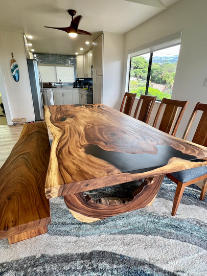 Black Acacia Dining Table, Wood Dining, Live Edge Living Room Furniture, Farmhouse Home Office Decor, Rustic Banquet