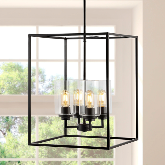 Harper 15.5" 4-Light Industrial Farmhouse Iron/Glass LED Pendant, Oil Rubbed Bronze by JONATHAN Y - 4 Light