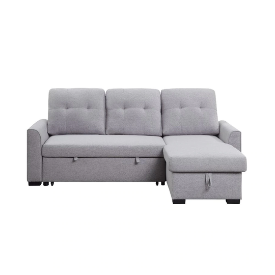 Upholstered Sleeper Sectional Sofa with Storage in Light Gray