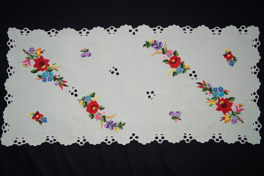 Hungarian Kalocsa Table Runner 85/40 cm, Hand Embroidered Home Decoration, Green Folk Runner, Colorful Embroidery, Floral Decor
