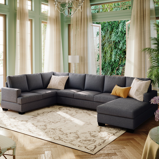 Modern Large Upholstered U-Shape Sectional Sofa, with Extra Wide Chaise Lounge Couch, Fabric Sofa for Living room,Birch Wood leg