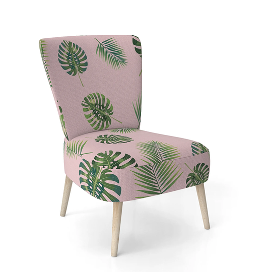 Designart 'Palm Tropical Leaves Pattern.' Upholstered Mid-Century Accent Chair