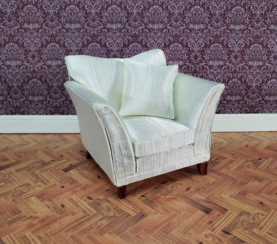 Dollhouse Arm Chair Cream Faux Silk With Cushion 112 Scale Miniature Furniture