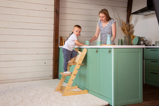 Toddler High Chair + Tower - Furniture, Montessori Furniture Step Stool, Kids Kitchen Baby Stool