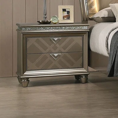 Contemporary 1Pc Cristal Glam 2-Drawer Storage Nightstand End Table With Faux Crystals Unique Look