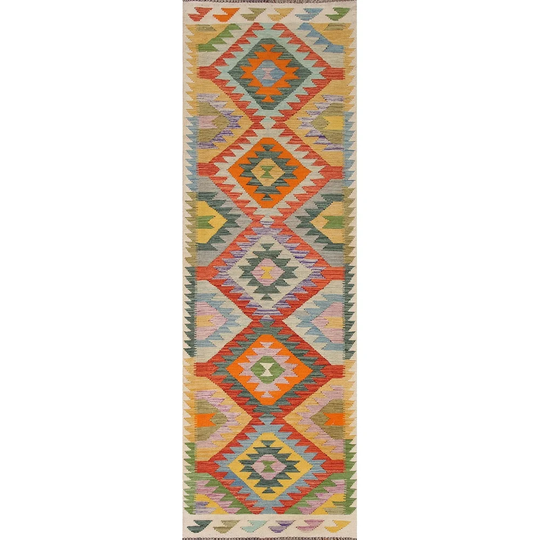 Flatweave Reversible Kilim Runner Rug Multi-Color Oriental Wool Carpet - 2'9" x 10'0"
