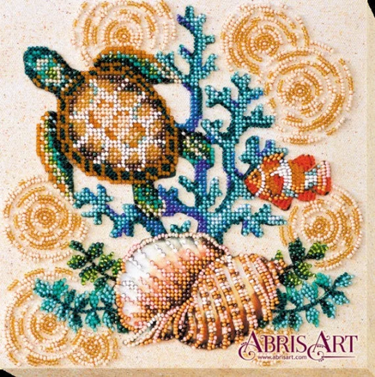 Diy Bead Embroidery Kit On Art Canvas "Turtle", Gift. Size 7.9"×7.9" | 20x20 cm | Abris
