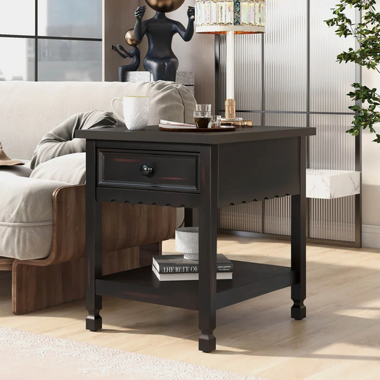 Modern End Table Side Table with 1 Drawer and Stoage Shelf for Living Room