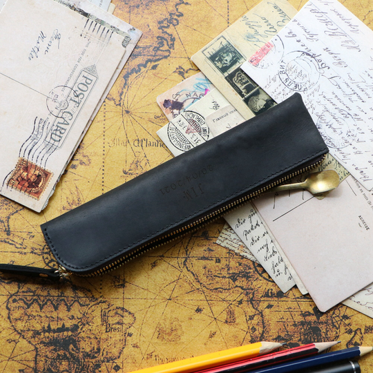 Personalized Leather Fountain Pen Case, Laser Engraved Cover, Zippered Pencil Case