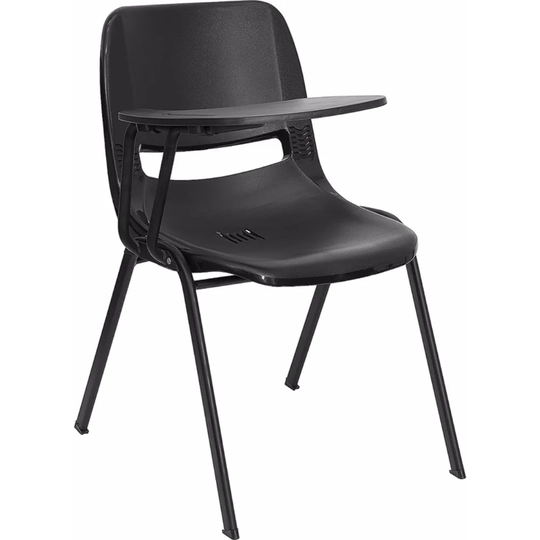 Offex Black Ergonomic Shell Chair with Right Handed Flip-Up Tablet Arm [OF-RUT-EO1-BK-RTAB-GG] - Not Available