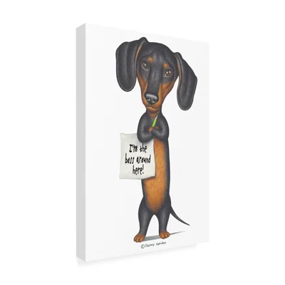 Black Dachshund Holding Green Pencil by Danny Gordon Art - Wrapped Canvas Graphic Art