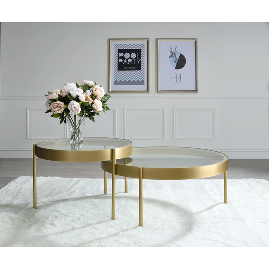 2Pc Pack Nesting Tables In Clear Glass & Gold Featuring An 8Mm Clear Glass Top And Gold Metal Frame And Legs,End Tables