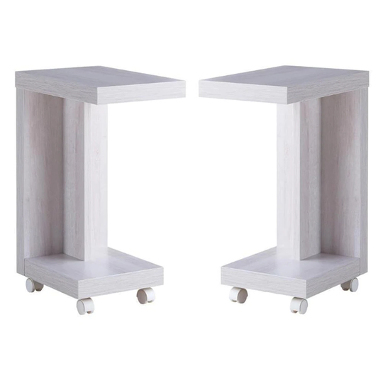 Modern Vecker Wood Mobile End Table in White Oak - Set of 2 - 54 x 84
