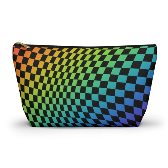Rainbow Checkerboard Pouch, Cosmetic Bag, Pencil Case