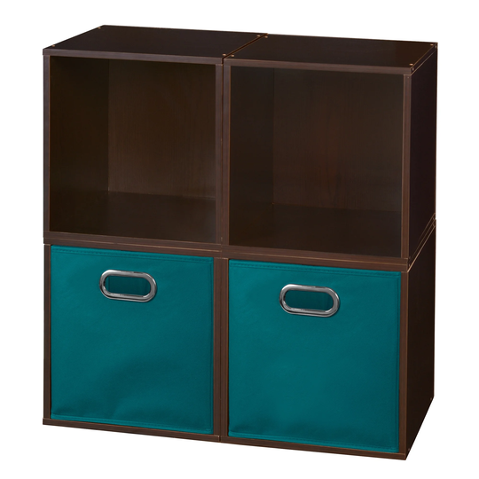 Noble Connect Storage Set - 4 Cubes and 2 Canvas Bins- Truffle/Teal