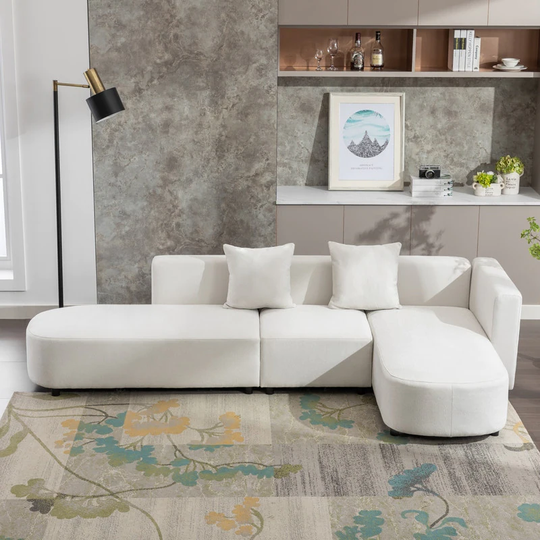 L-shape Velvet Upholstered Sectional Sofa with Plastic Legs