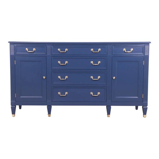 Kindel Furniture French Regency Louis Xvi Blue Lacquered Sideboard Credenza, Newly Refinished