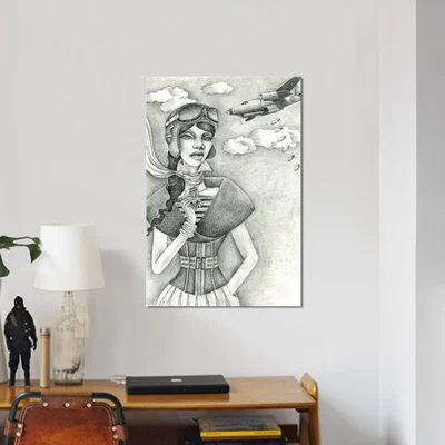 'The Aviator' Pencil/Charcoal Drawing Print on Canvas