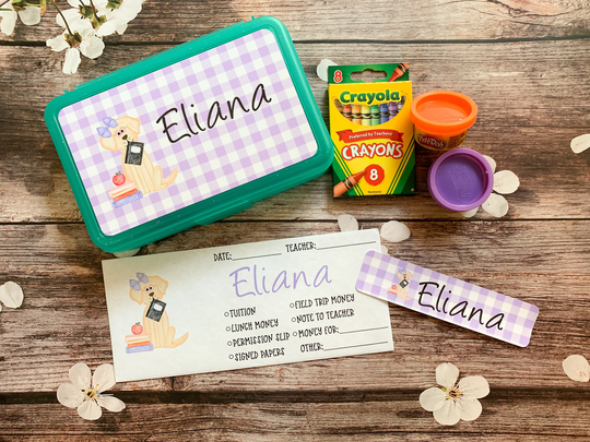 Personalized Pencil Box, Cute Dog Box For Kids, Teal Girls School Supplies Kids