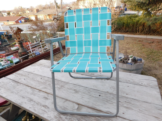 Vintage Blue Webbed Folding Lawn Chair, Furniture, Camping, Hiking, Picnics, Gift Idea, Memories, Daysgonebytreasures