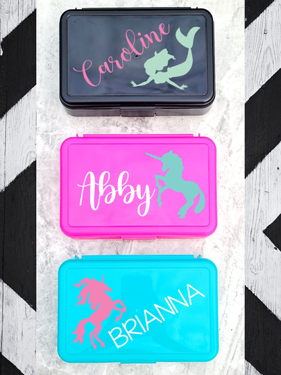 Back To School Mermaid & Unicorn Girls Personalized Pencil Box Supplies Organizer