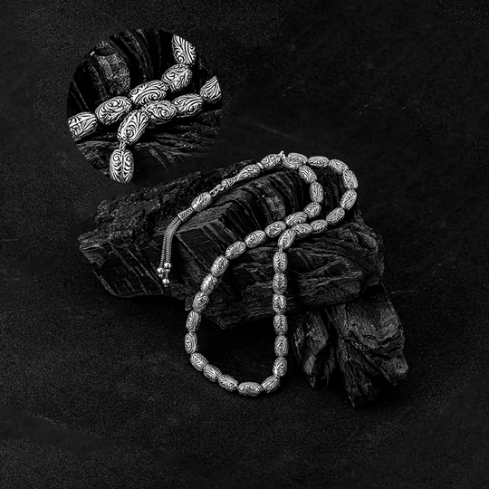 Handmade Silver Rosary, Pencil Men's Rosary, Embroidered Rosary, Father's Day Gift