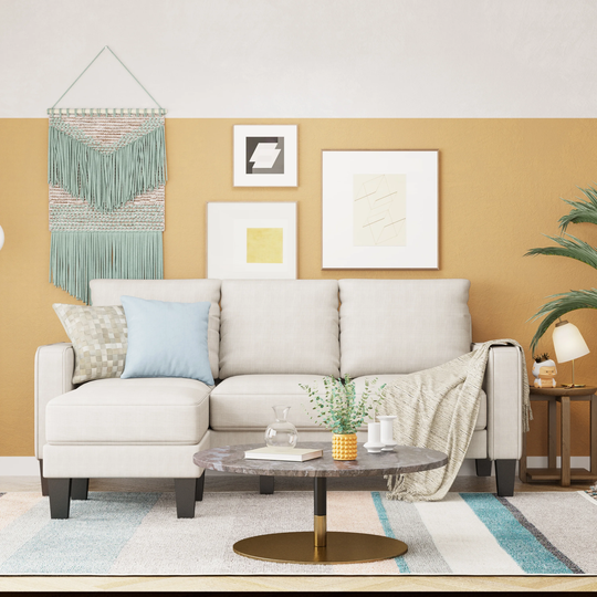 Modern L Shape Sofa with Ottoman For Living Room