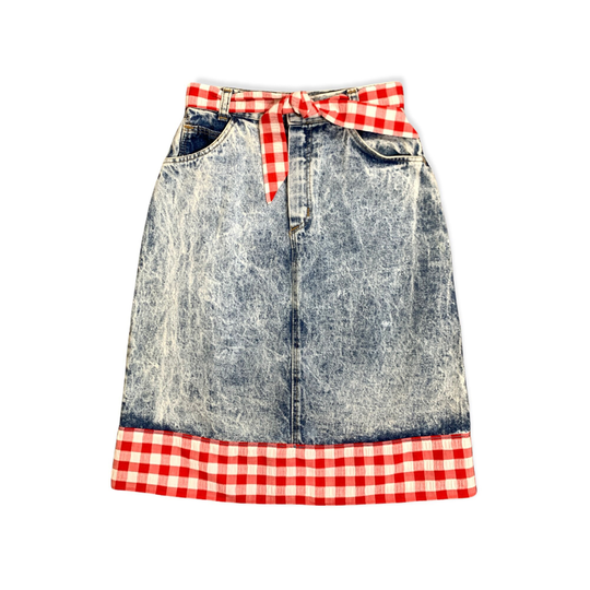 80's Gingham Acid Wash Denim Pencil Skirt