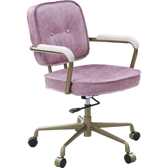 Top Grain Leather Office Chair with Armrests in Pink
