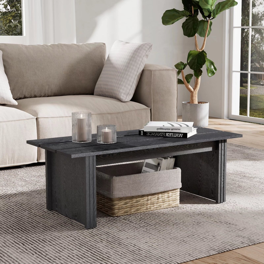 Modern Coffee Table, Wood Center Table for Living Room, Black, 42 Inch