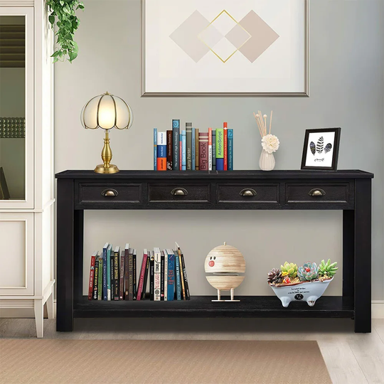 60" Long Table 4 Drawers Shelf Wooden Console Table Entryway Hallway - 54 x 84