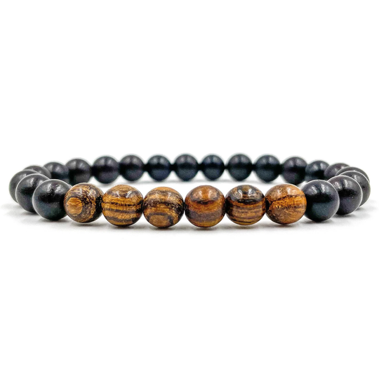 Premium Handmade Natural 8mm Brown Tigerskin Sandalwood & Ebony Blackwood Mala Beaded Bracelet - Grove Collection Great Beach Surf Jewelry