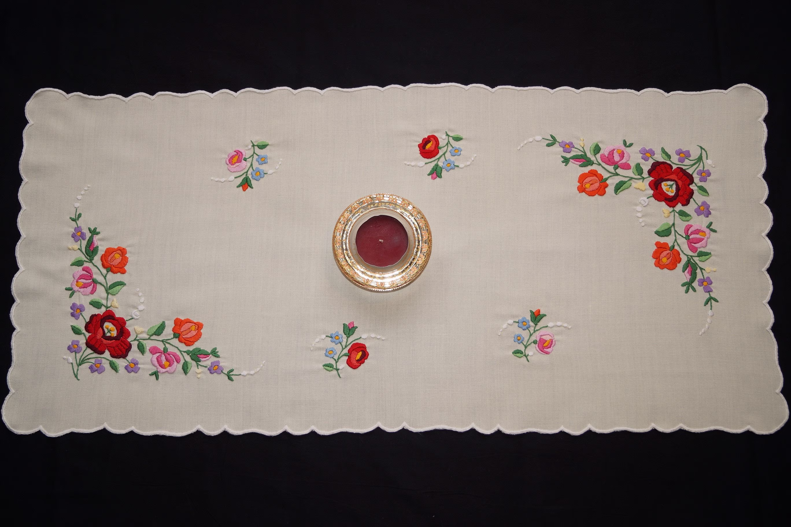 Hungarian Kalocsa Table Runner 86.5/40 cm, Hand Embroidered Home Decoration, Folk Runner, Colorful Embroidery, Floral Decor