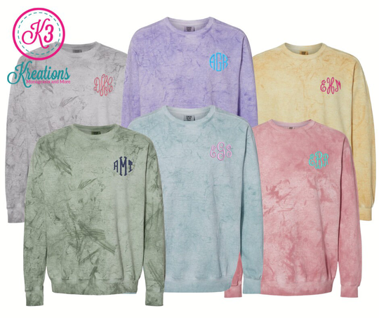 Adult Monogrammed Comfort Colors Color Blast Crewneck Sweatshirt, Pullover, Personalized Tie Dye Sweatshirt