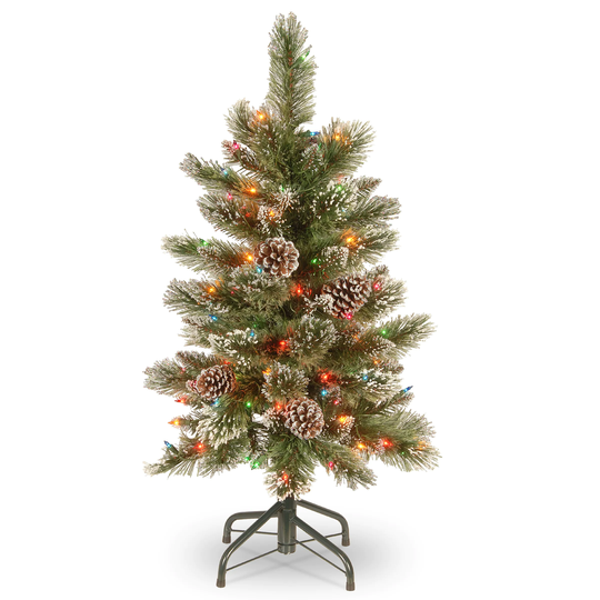 3 ft. Glittering Pine Pencil Slim Tree with Multicolor Lights - 3 Foot