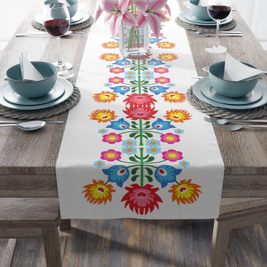 Polish Folk Art Floral Colorful Table Runner | Cotton Twill