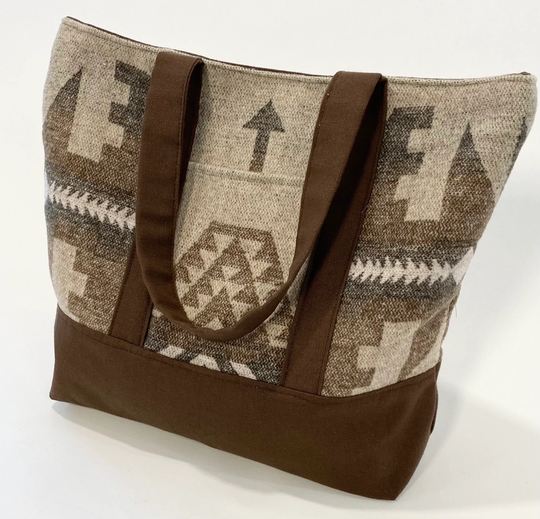 Wool Blend Southwest Print in Camel Colours & Cotton Canvas Brown Bag