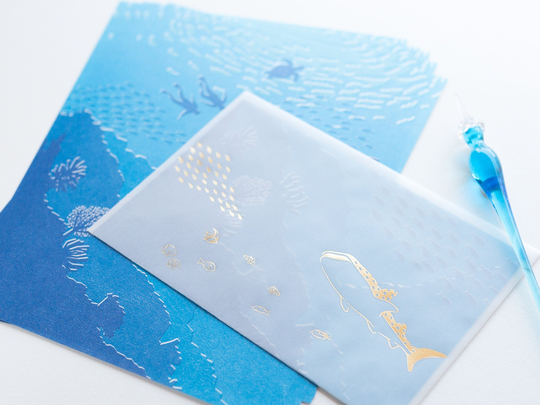 Translucent Scenery Letter Writing Set -Sea - By Tsutsumu Company Limited/Tracing Paper Envelope /Made in Japan