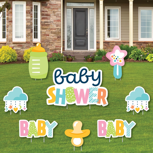 Colorful Baby Shower - Yard Sign & Outdoor Lawn Decorations Gender Neutral Party Signs Set Of 8