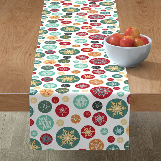 Snowflakes Table Runner - Christmas Snowflake Ornaments By Antiqueimages Vintage Snow Cotton Sateen Spoonflower