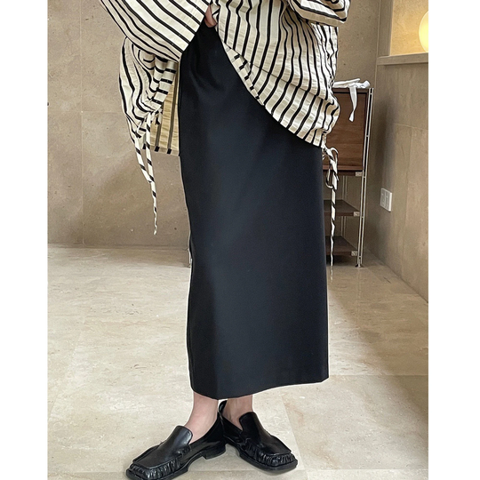 Minimalist Slit Skirt Suit One Step Pencil Sheath Black Elastic Band