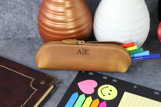 Custom Leather Pencil Case Personalized Graduation Gift Zipper Pouch 3rd Anniversary Gift For Him Classic Look Pen