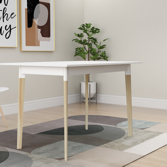 Modern Dining Table 47" Kitchen Table Rectangular Top, Solid Wood Leg