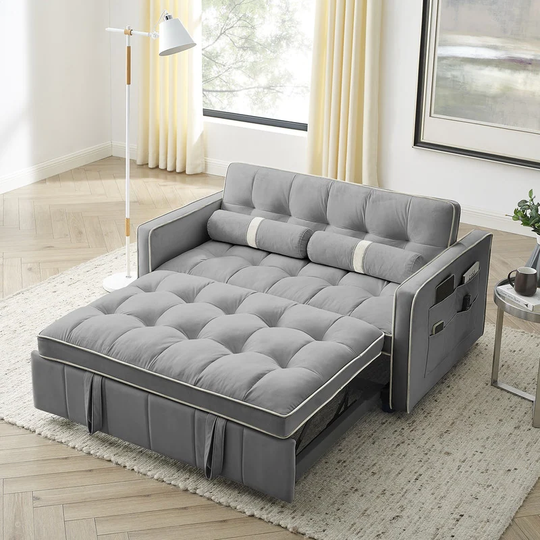 Adjsutable Backrest Velvet Sleep Sofa Bed 2 Seater Loveseats Sofa Couch