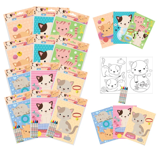 Cat & Kitten Coloring Books With Crayons Party Favors