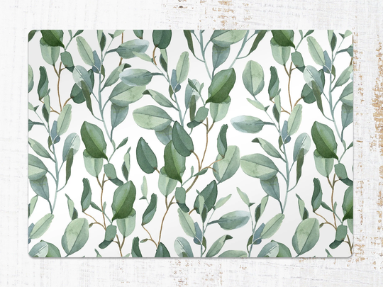 Eucalyptus Leaves Chair Mat, White Splat Green Vinyl Floor Botanical Protective Office Room Rug, Gift Idea