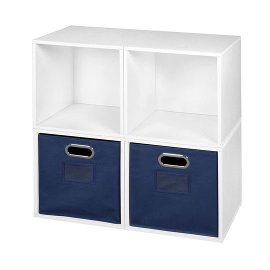 Noble Connect Storage Set - 4 Cubes and 2 Canvas Bins- White Wood Grain/Blue