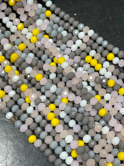 Beautiful Multi Color Crystal Bead . 2mm4mm Roundell Shape. Rose Pink Clear Yellow Gray Bead. Full Strand